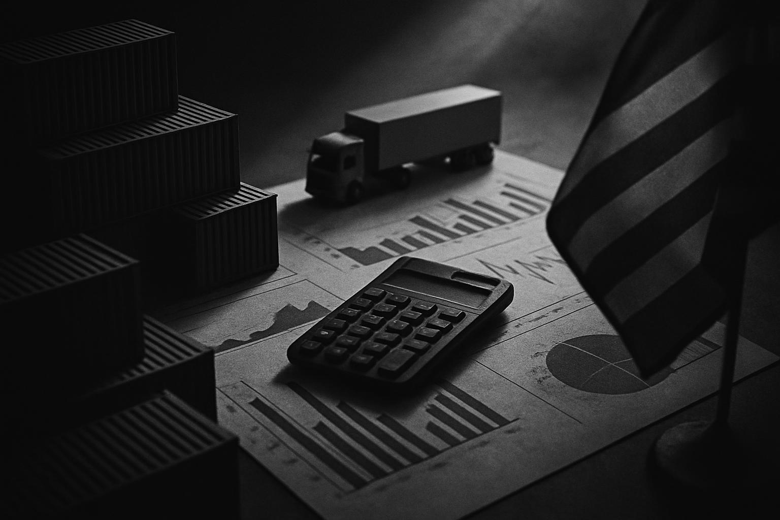Grayscale editorial illustration: Tariff Lawsuit Turns Supply Chains Into A Two-Way Risk Bet